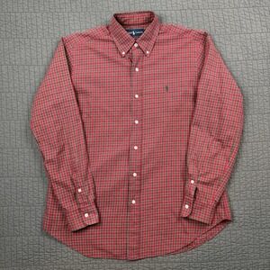 Ralph Lauren Shirt Men Medium Red Plaid Classic Fit Long Sleeve Preppy Work Y2K